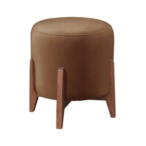Puff Estofado Decorativo Redondo Sala de Estar Eloá Suede:capuccino