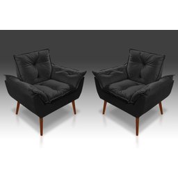 Kit 02 Poltrona Decorativa Opala Suede Preto - Pandora Decor - 1
