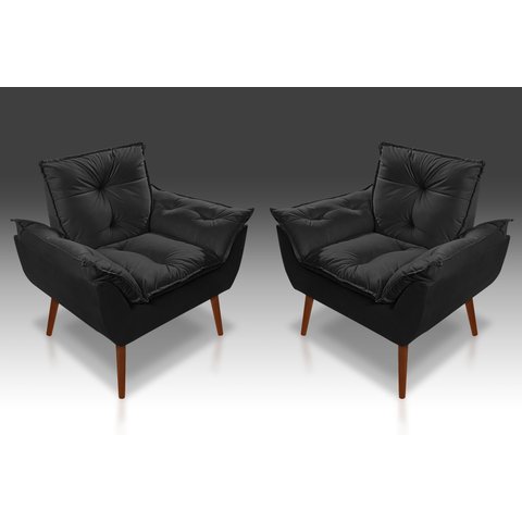 Kit 02 Poltrona Decorativa Opala Suede Preto - Pandora Decor