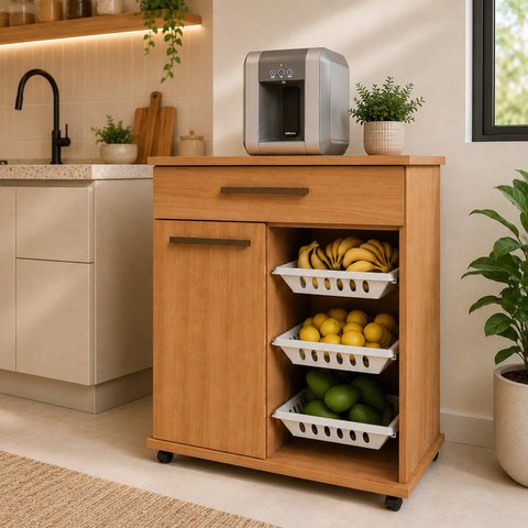 Balcão Fruteira para Cozinha 1 Porta 1 Gaveta 3 Cestos Goiânia Espresso Móveis