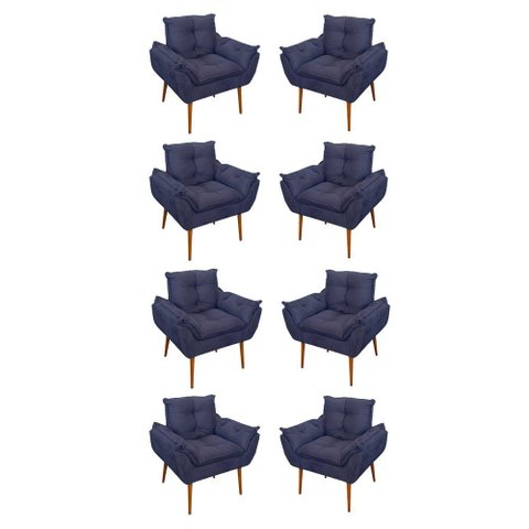 Kit 08 Poltronas Opala Decorativas Sala de Estar Suede Cor:azul Marinho