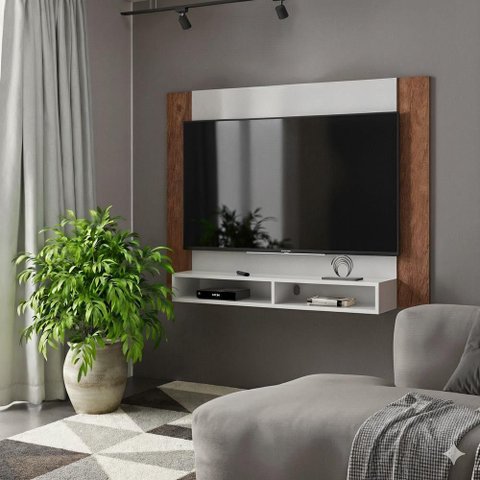 Painel Milão para Tv até 43 Polegadas com 02 Nichos - Via Nossa - Off White e Naturale