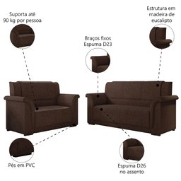 Sofá 2 e 3 Lugares Itália Marrom Suede - 6