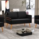 Ver imagem 2 de Namoradeira 02 Lugares Mari Suede Preto Pés Palito Castanho - D’Rossi