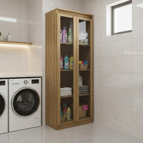 Armário Multiuso Lavanderia 2 Portas com Vidro 60cm Multimóveis Cr30051 Amêndoa