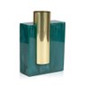 Vaso Metal Bloco Dourado Resina Verde Polido - 1