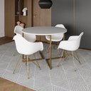 Ver imagem 1 de Mesa Jantar Industrial Branca 110Cm Redonda Base V Com 4 Poltronas Daw Brancas Base Dou Cor: Branco