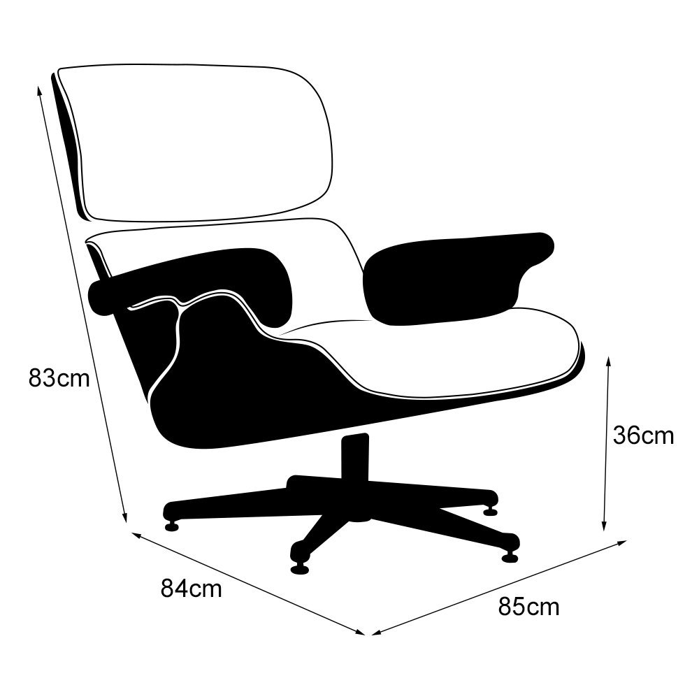 Poltrona para Leitura Charles Eames Couro com Puff Base Aluminio Preto - 4