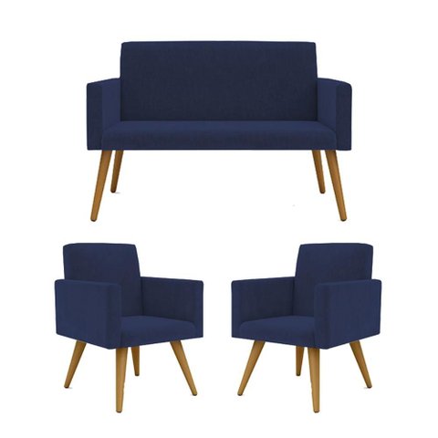 Kit Namoradeira 2 Lugares Reforçada + 2 Poltronas Balaqui Cor:azul Marinho