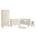 Ver imagem 1 de Dormitório Infantil Theo 2 Portas, Cômoda 6 Gavetas, Berço, Mesa de Canto Areia Fosco com Pés