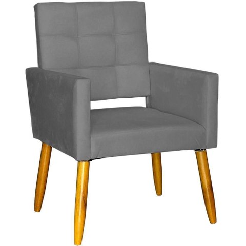 Poltrona Decorativa para Sala Recepção Isa Suede Cores Pé Palito Castanho