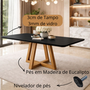 Ver imagem 3 de Mesa Jantar para 6 Lugares Pés Madeira Maciça 160x90 Pérola - Tampo Mdf/vidro - Mel/preto