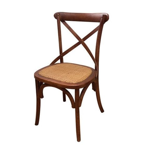 Cadeira Katrina Cross Paris sem Braço. Encosto em X. Assento em Rattan Natural. Cor Castanha