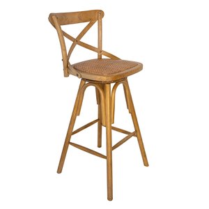 Banqueta Alta Katrina Cross Paris. Encosto em X. Assento Giratório em Rattan Natural. Cor Natural.