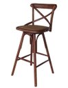 Ver imagem 1 de Banqueta Alta Katrina Cross Paris. Encosto em X. Assento Giratório em Rattan Natural. Cor Castanha