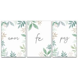 Kit Placas Quadros Decorativos 3 Pçs Mdf 20x30 Amor Fé e Paz - 1