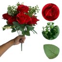 Ver imagem 6 de Kit 5 Buques de Rosas Artificiais com Rosas e Folhagens Cor:vermelho
