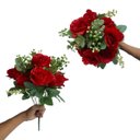 Ver imagem 6 de Kit 4 Buques de Rosas Artificiais com Rosas e Folhagens Cor:vermelho