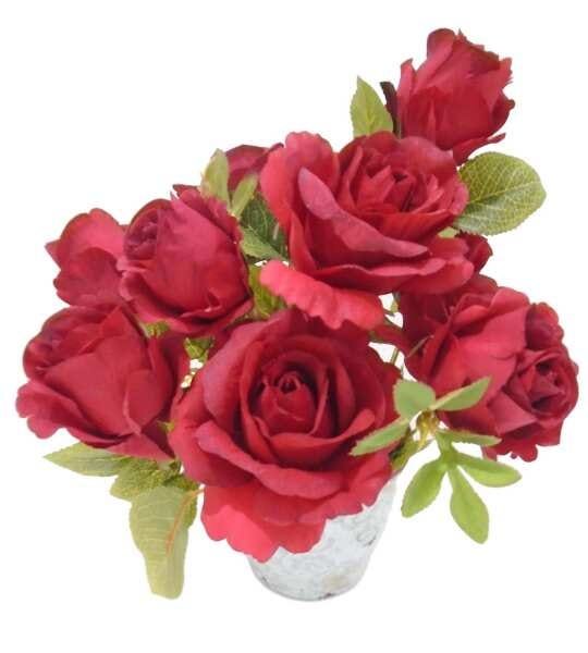 Kit 2 Buques de rosas artificiais com rosas e folhagens Cor:Vermelho - 5