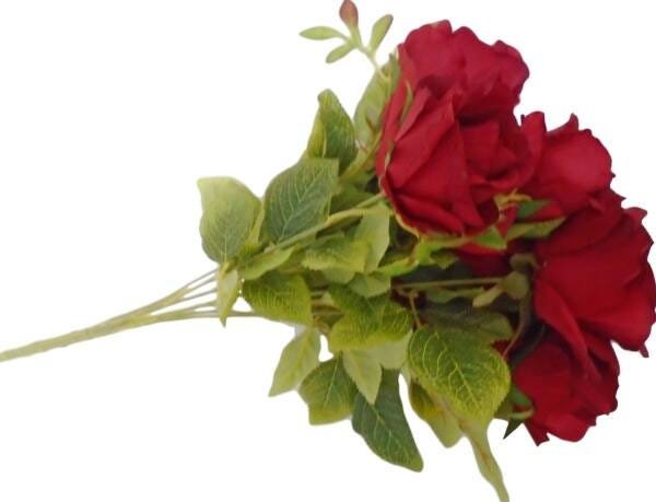 Kit 2 Buques de rosas artificiais com rosas e folhagens Cor:Vermelho - 4