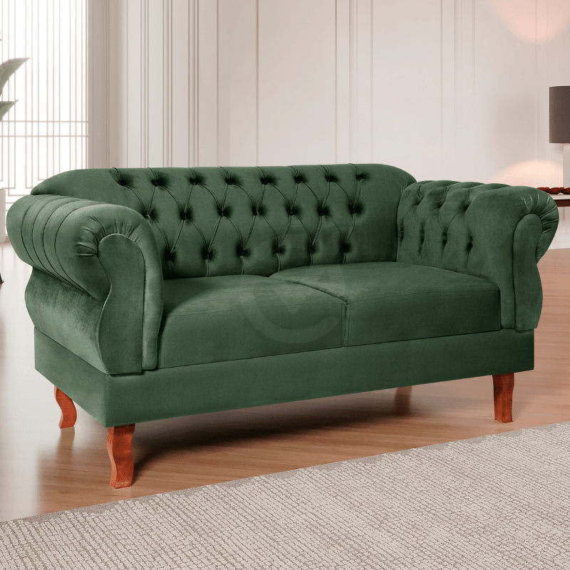 Namoradeira Chesterfield Elisabeth 2 Lugares Via Encanto Veludo Verde - 2