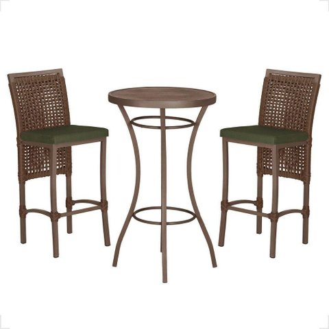 Mesa Bistro e 2 Banquetas Roma Marrom Corda Náutica 13 Marrom