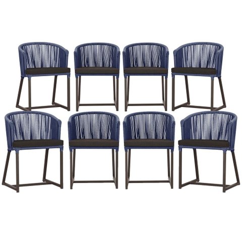 8 Cadeiras de Jantar Área Noronha em Alumínio com Pintura Marrom Corda Náutica Estofado 9 Trama Orig