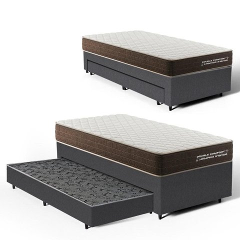 Cama Box Solteiro com Colchão de Espuma D33 Double Comfort + Auxiliar de Espuma Unique 88cm