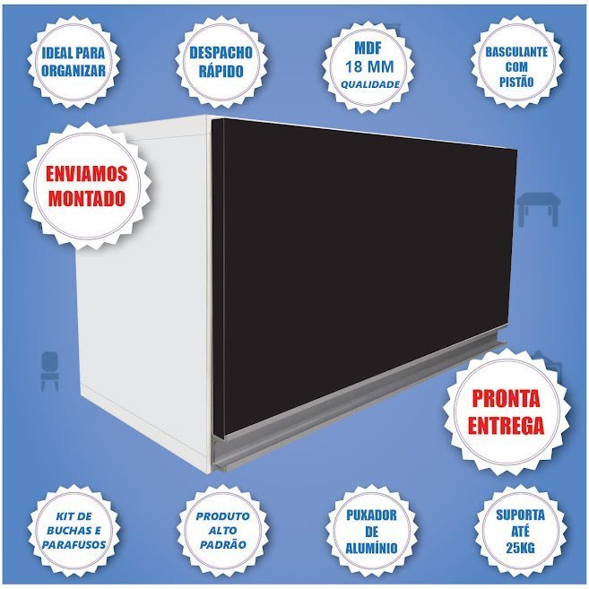 Armário Cozinha Branco Com Porta Basculante Preta Multiuso - 2