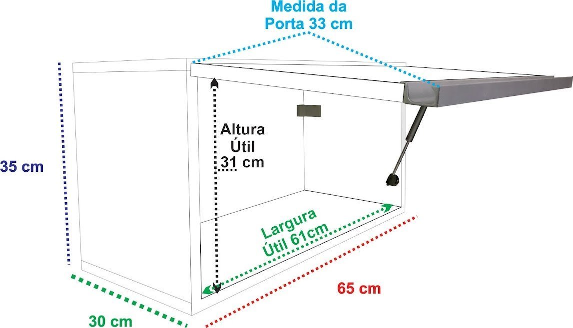 Armário Cozinha Branco Com Porta Basculante Preta Multiuso - 4