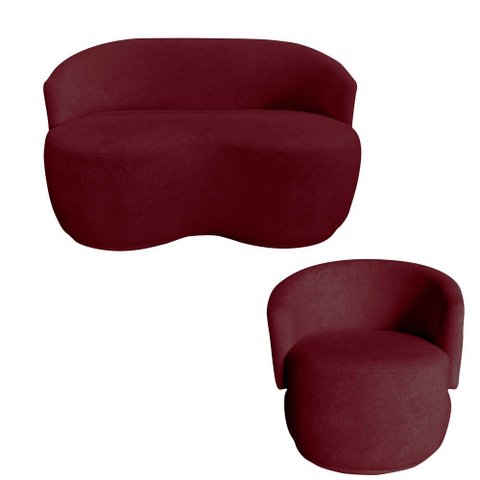 Kit Namoradeira + Poltrona Decorativa Beatriz Orgânica Suede Marsala