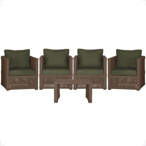 Mesa Centro e 4 Poltronas Madri Corda Náutica Estofado 13 Trama Original