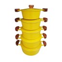 Ver imagem 1 de Jogo 5 Panelas Alumínio Batido Fundido Amarelas Tampa Pesada