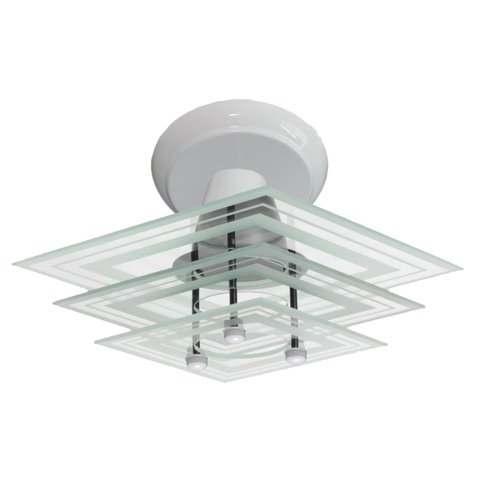 Lustre Plafon Square 3 Vidros Quadrados Filetado Sala Quarto