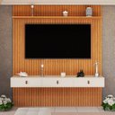 Ver imagem 1 de Painel para TV até 55 Polegadas Ripado MDF 250CMX184CM Royale Yescasa Naturale/Off White