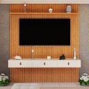 Ver imagem 1 de Painel para TV até 55 Polegadas Ripado MDF 250CMX184CM Royale Yescasa Naturale/Off White