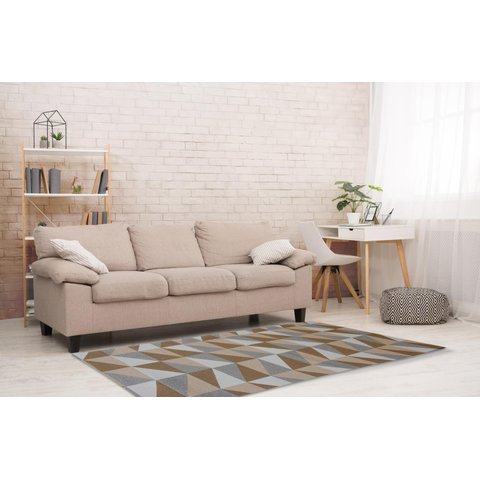 Tapete Para Sala ou Quarto 1,50M x 1,32M Antiderrapante Miami Ladrilhos Preto e Cinza