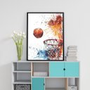 Ver imagem 1 de Quadro Cesta Basquete Aquarela 24x18cm:moldura Preta