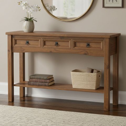 Aparador Rústico para Sala Madeira Maciça 3 Gavetas 128cm Majestic M06 Imbuia Fosco - Lyam Decor