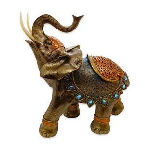 Estátua Elefante Marrom Prosperidade e Poder Espiritual 32cm