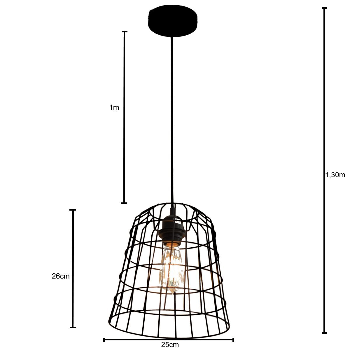 Luminária de teto aramado preto Basket com Lâmpada inclusa Treelux