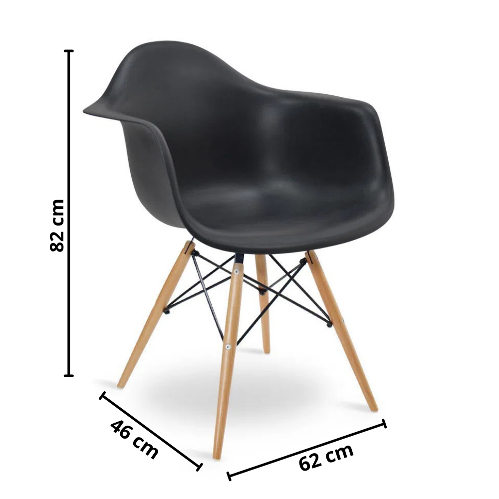 Cadeira Charles Eames com Braços Eiffel Quarto Escritório Sala Design Wood - Preta - 5