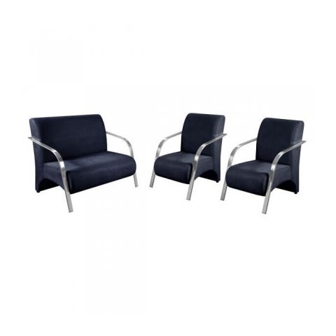 Conjunto Vênus 2 Poltronas de 1 Lugar e 1 de 2 Lugares Braço Alumínio D Salla Suede Azul Bic