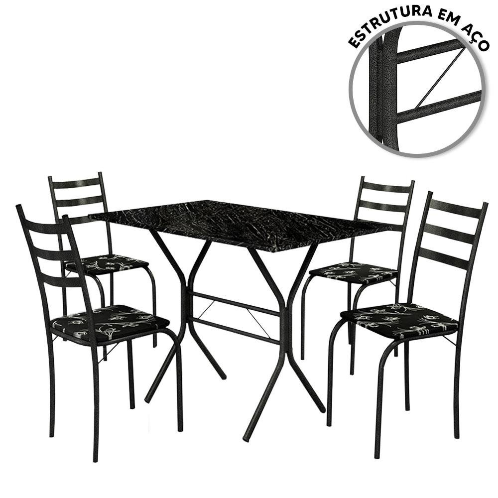 Mesa Com 4 Cadeiras Para Cozinha Preto Palmas Shop JM