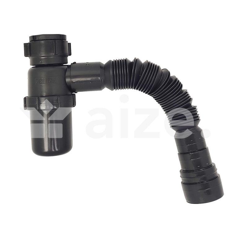 Kit Sifão Sanfonado Preto Engate Rabicho Flexível 60cm em PVC Válvula para Pia e Torneira em - 5