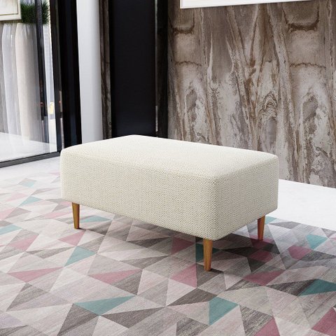 Puff Decorativo Sala de Estar Cléo W01 Pés Palito 90 cm - Lyam Decor Cléo Pés Palito Linho Champagne