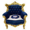 Ver imagem 3 de Par de Poltronas Clássicas Azul Escuro com Dourado Ideal para Hall e Sala 102x82x74cm