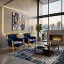 Ver imagem 2 de Par de Poltronas Clássicas Azul Escuro com Dourado Ideal para Hall e Sala 102x82x74cm