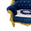 Ver mais imagens de Par de Poltronas Clássicas Azul Escuro com Dourado Ideal para Hall e Sala 102x82x74cm