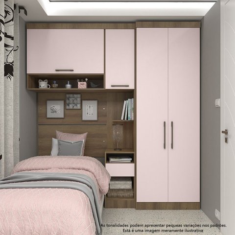 Quarto de Solteiro com Guarda Roupas Mesa de Cabeceira e Nicho Paris Luciane Móveis